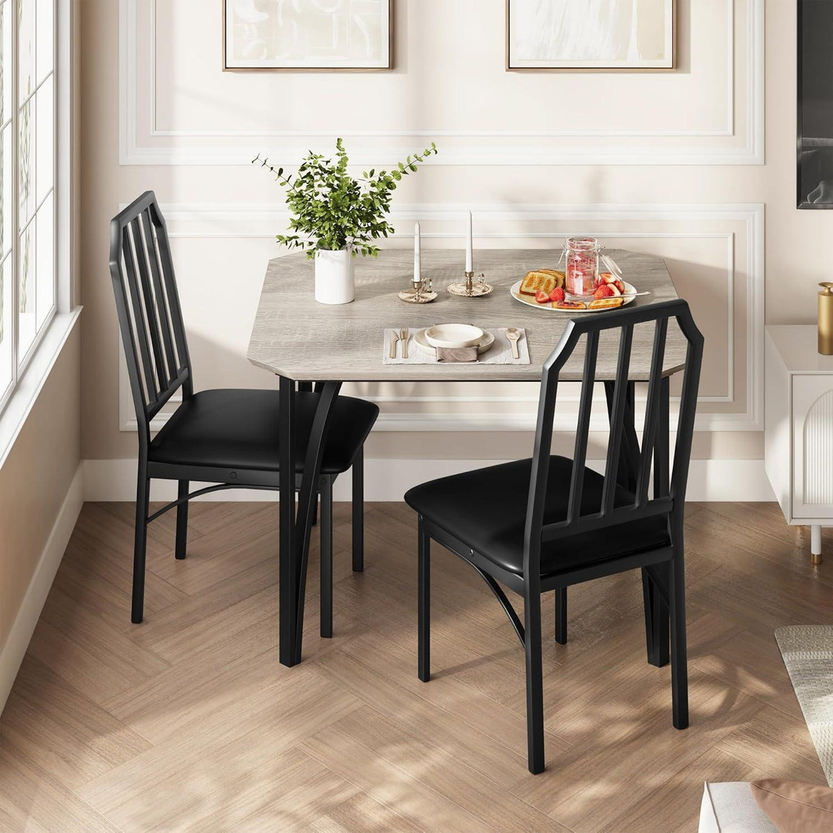 Esszimmer-Set Grau 3-teilig: Esstisch & 2 gepolsterte Stühle