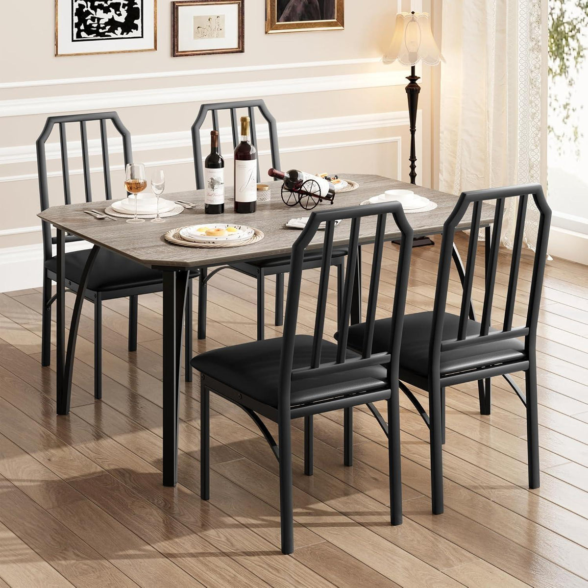 Esszimmer-Set Grau 5-teilig: Esstisch & 4 gepolsterte Stühle