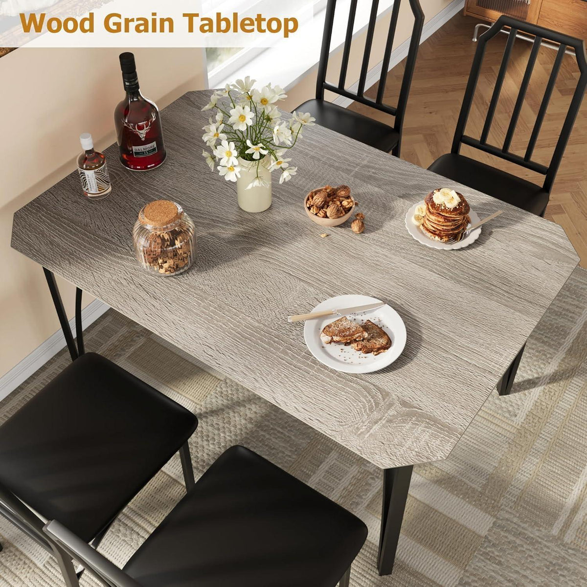 Esszimmer-Set Grau 5-teilig: Esstisch & 4 gepolsterte Stühle