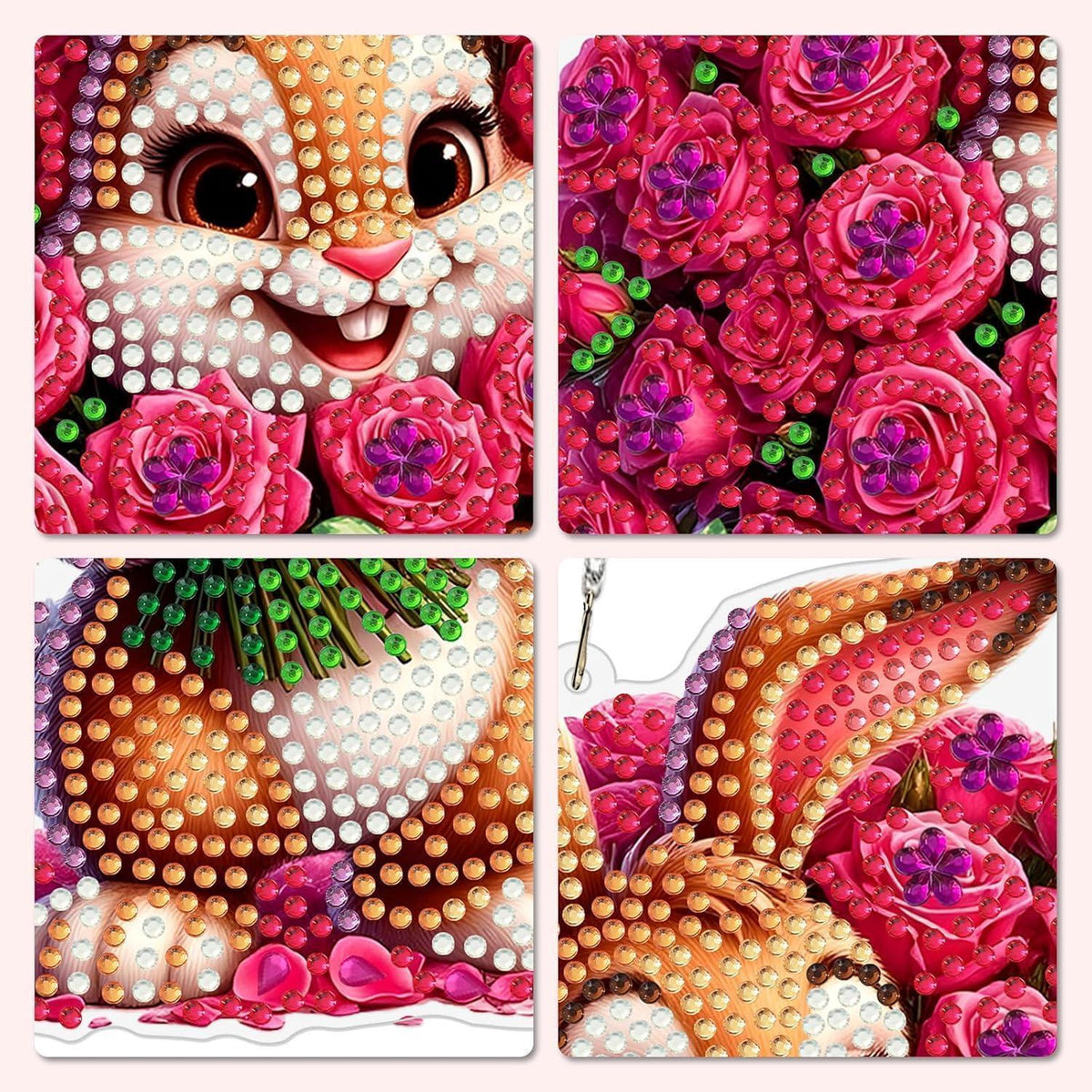 Diamant Painting Rosen Kaninchen Set mit Kette – DIY Wanddeko