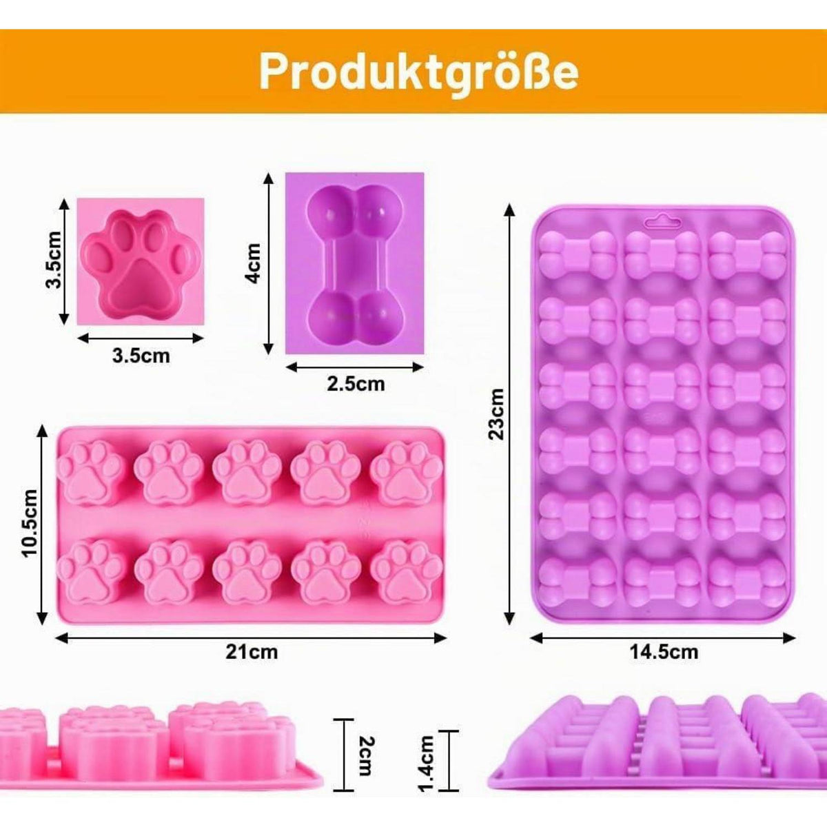 Silikon Backform Hundekekse 4er Set – Pfote & Knochen Form