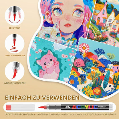 Acrylstifte Set 366 Farben – Pinselspitze für Steine, Holz & mehr