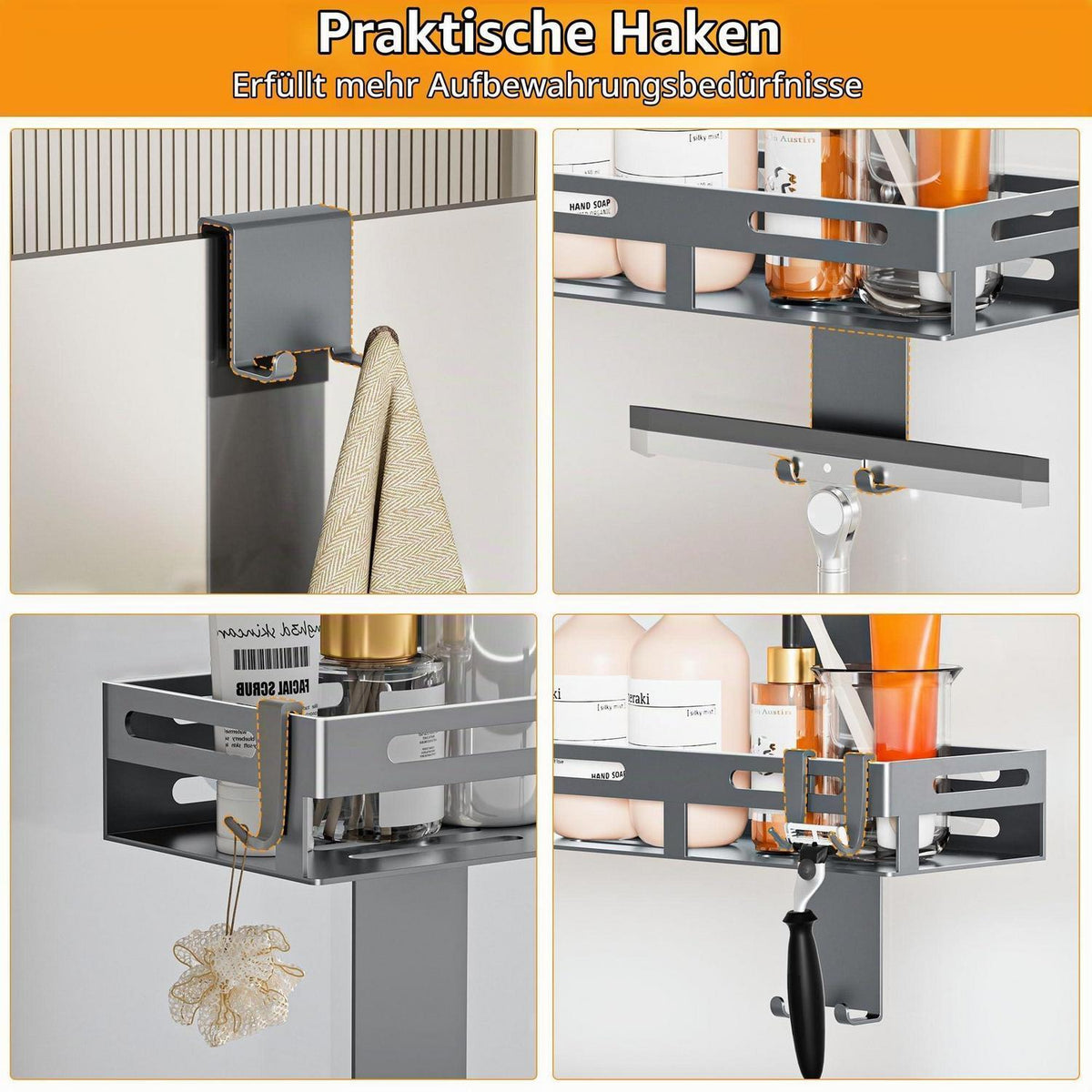Duschablage Grau Zum Hängen Ohne Bohren – Duschkorb für Glastür