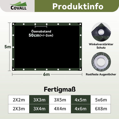 Schwerlast-Abdeckplane 5x6m – Wasserdicht, UV-Beständig & Reissfest