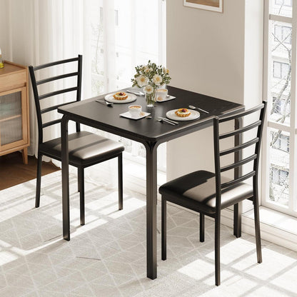 3-teiliges Esszimmer-Set Schwarz – Kleiner Esstisch mit Stühlen