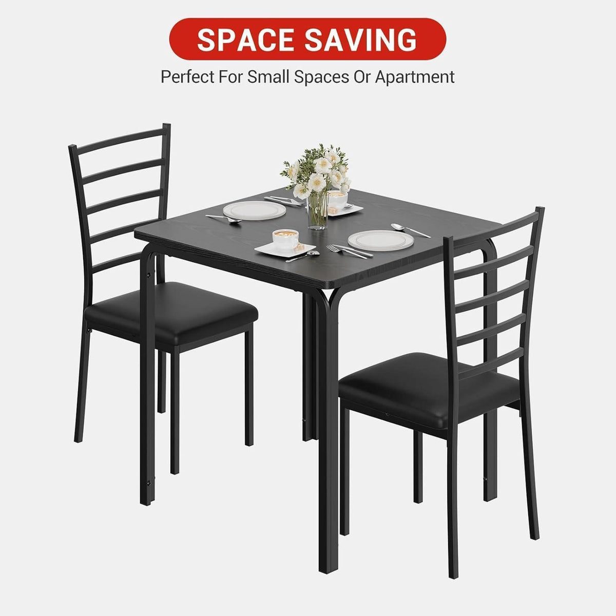 3-teiliges Esszimmer-Set Schwarz – Kleiner Esstisch mit Stühlen