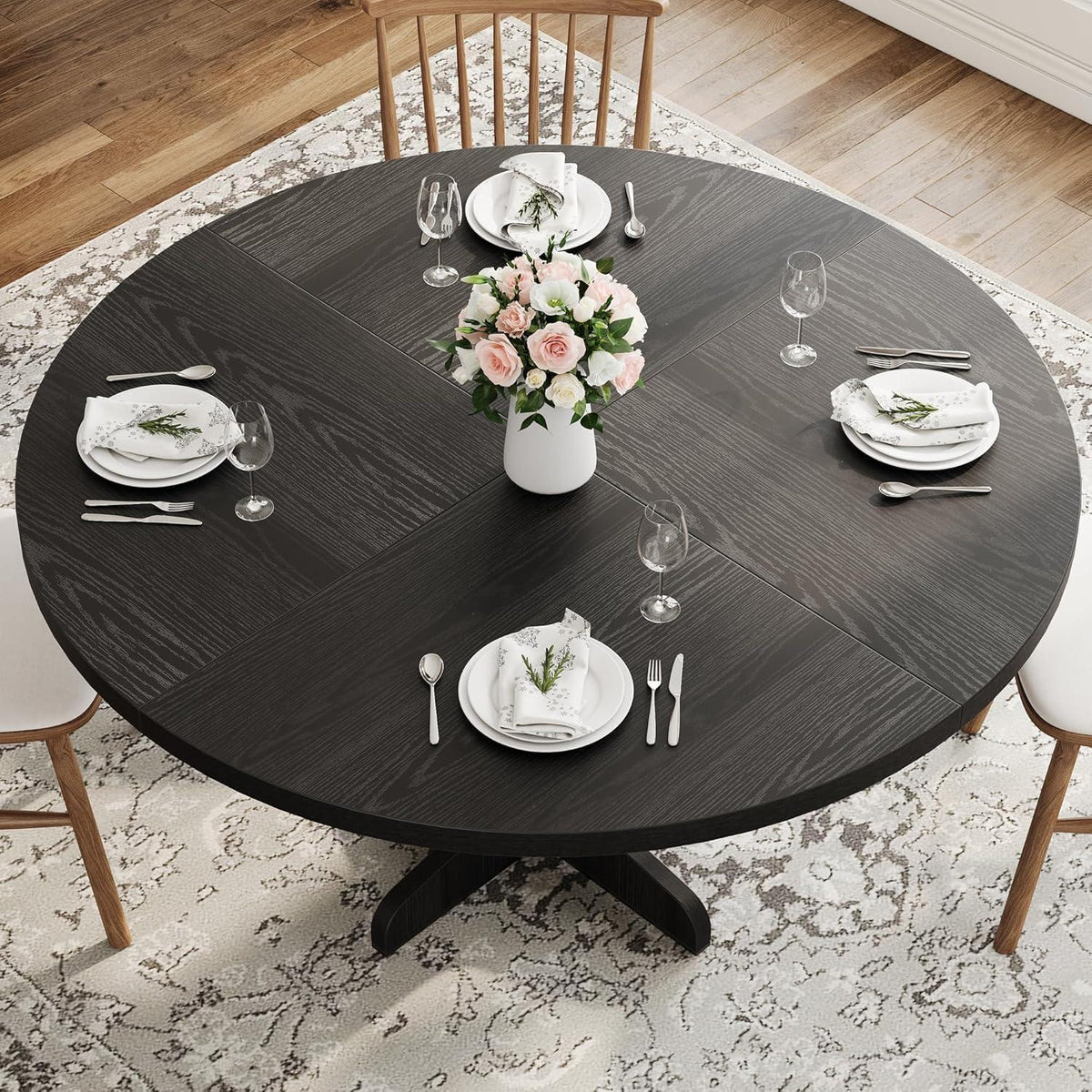 Runder Esstisch 120cm Holzfuß Schwarz – Modern & Vielseitig