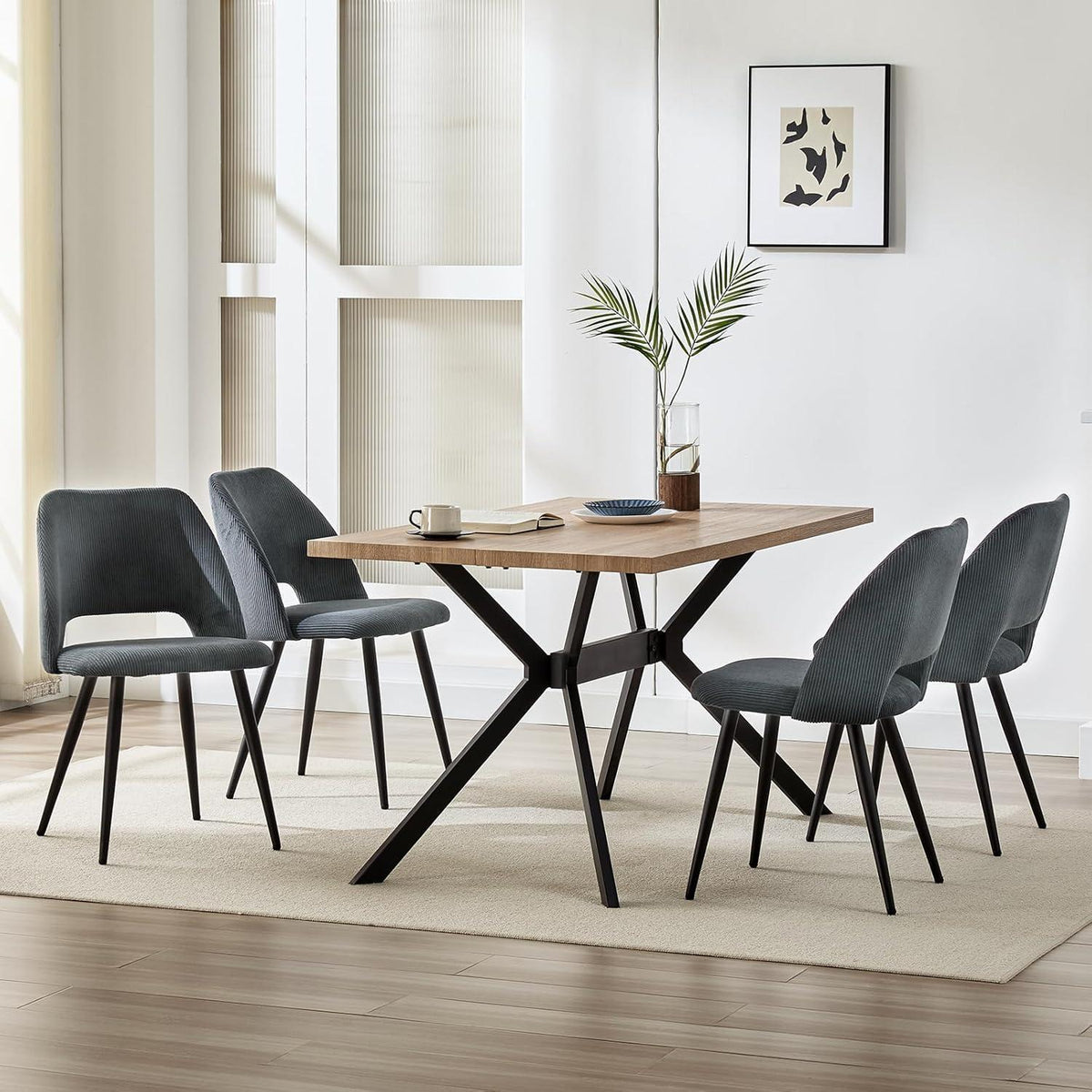 6 Esszimmerstühle mit Cordstoff – Schwarz, Ergonomisch & Robust