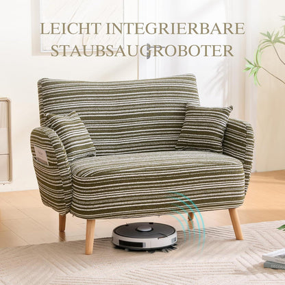 Olivgrüner Ohrensessel mit Beinen aus Massivholz