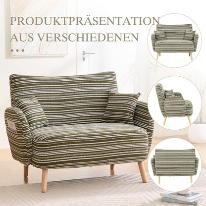 Olivgrüner Ohrensessel mit Beinen aus Massivholz