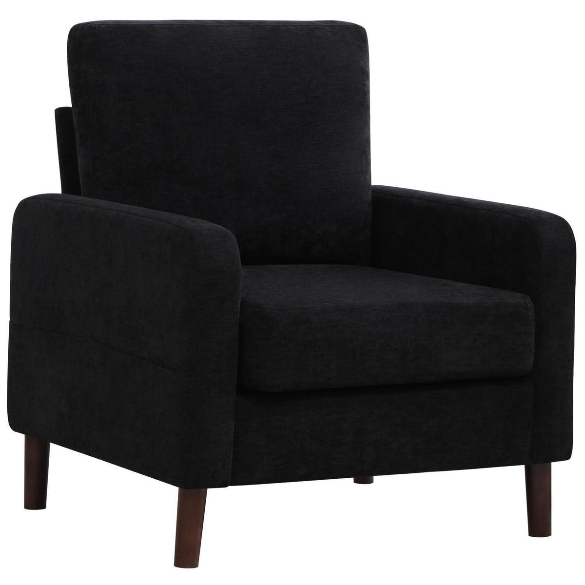 Bequemer Lesesessel Schwarz mit Holzbeinen & Chenille-Stoff