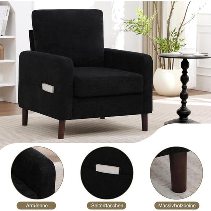 Bequemer Lesesessel Schwarz mit Holzbeinen & Chenille-Stoff