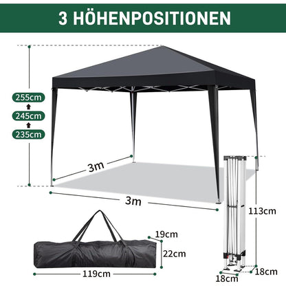3x3m Faltpavillon – Wasserdicht, Stabil & UV-Schutz für Garten & Camping