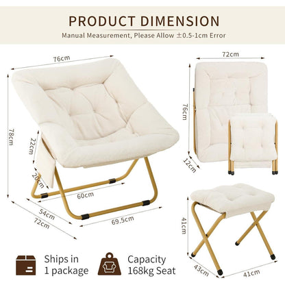 Relaxsessel mit Hocker, Klappbar & Komfortabel, Beige