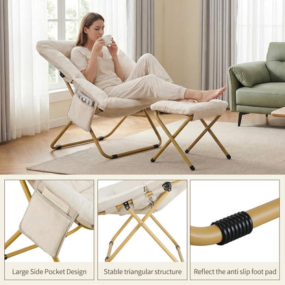 Relaxsessel mit Hocker, Klappbar & Komfortabel, Beige