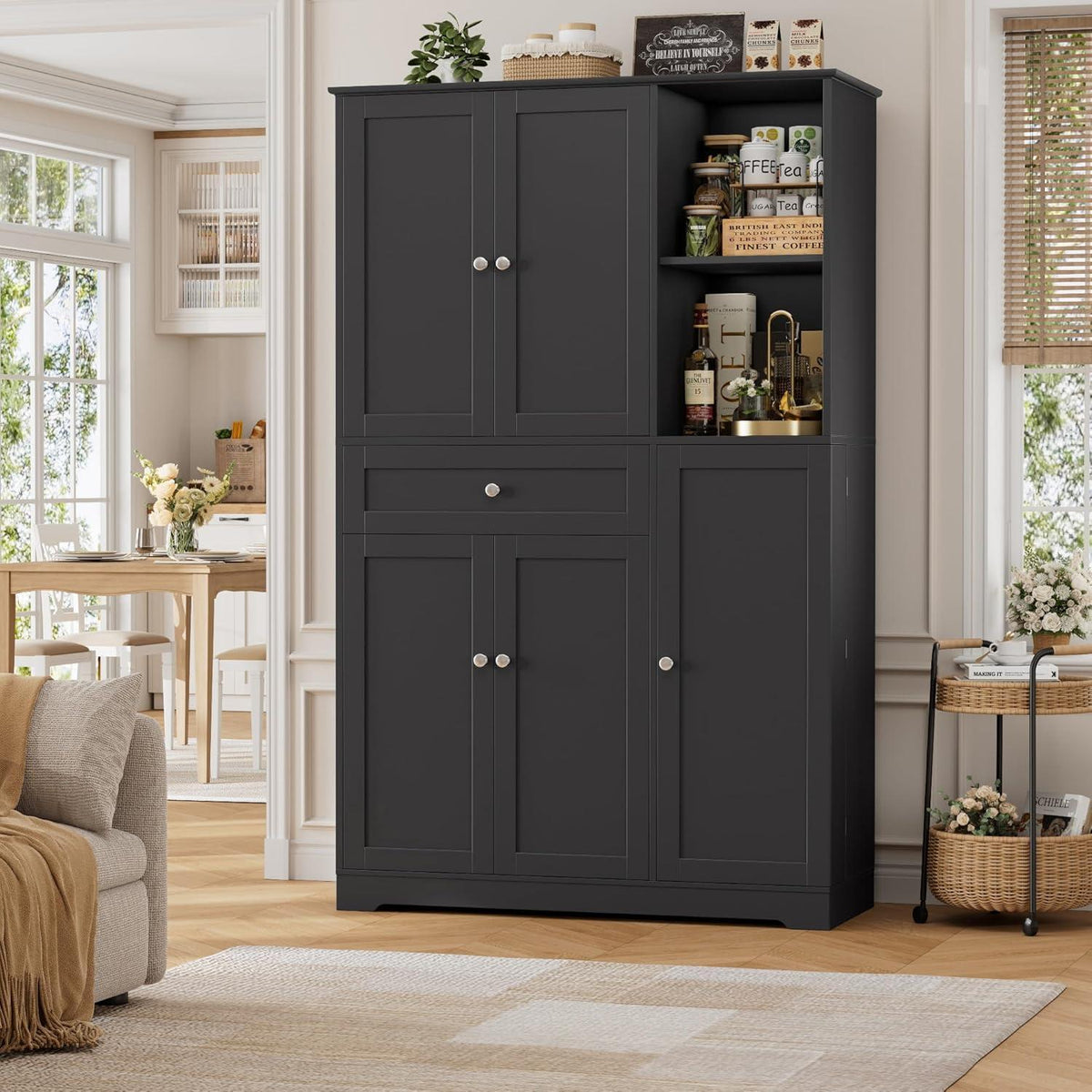 Küchenschrank mit Gewürzregal & 5 Türen – Buffet & Hochschrank Schwarz