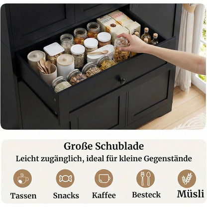 Küchenschrank mit Gewürzregal & 5 Türen – Buffet & Hochschrank Schwarz