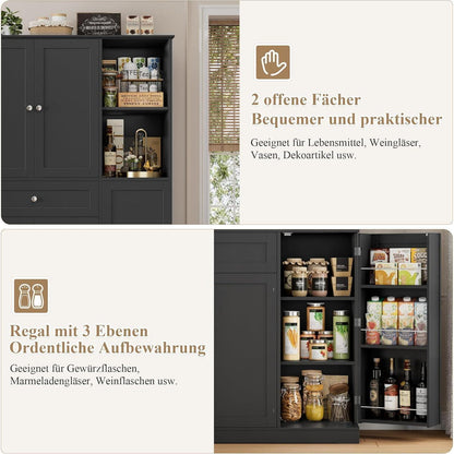 Küchenschrank mit Gewürzregal & 5 Türen – Buffet & Hochschrank Schwarz