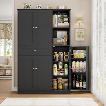Küchenschrank mit Gewürzregal & 5 Türen – Buffet & Hochschrank Schwarz