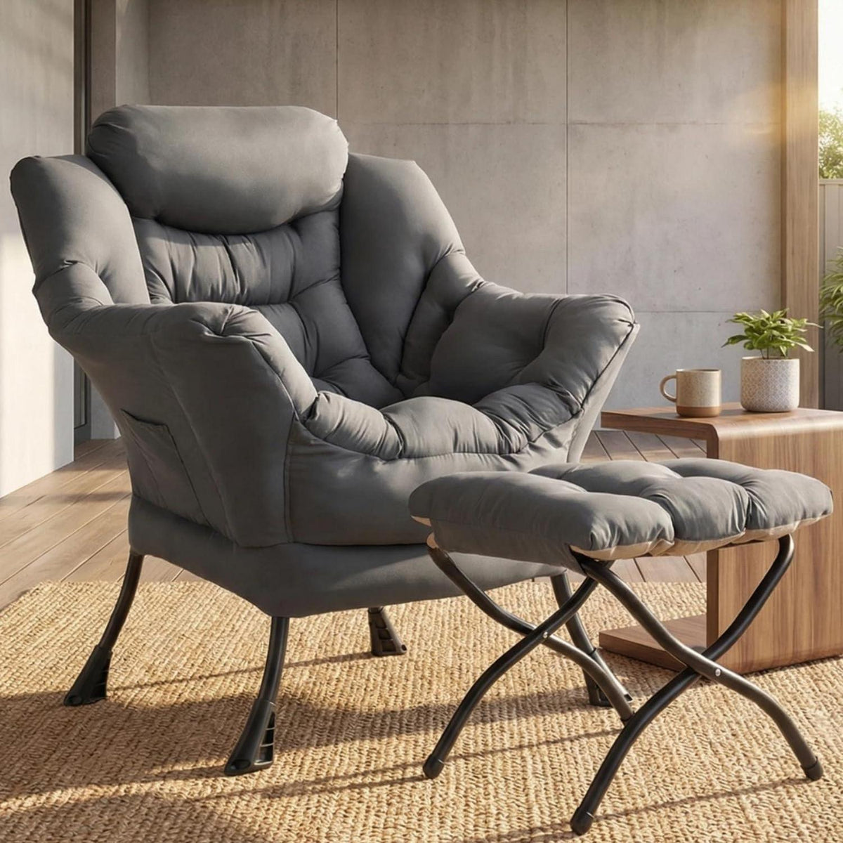 Clevich Ohrensessel mit Hocker – Bequemer Lazy Chair für Wohnzimmer