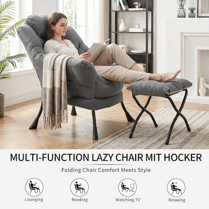Clevich Ohrensessel mit Hocker – Bequemer Lazy Chair für Wohnzimmer