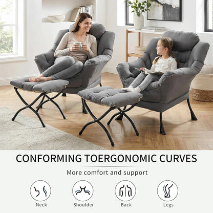 Clevich Ohrensessel mit Hocker – Bequemer Lazy Chair für Wohnzimmer