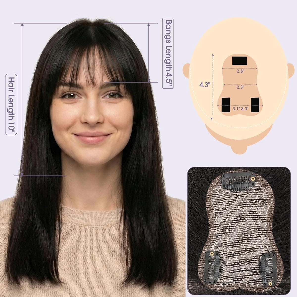 Echthaar Topper mit Pony – Volumen & natürliche Fülle