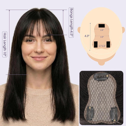 Echthaar Topper mit Pony – Volumen & natürliche Fülle