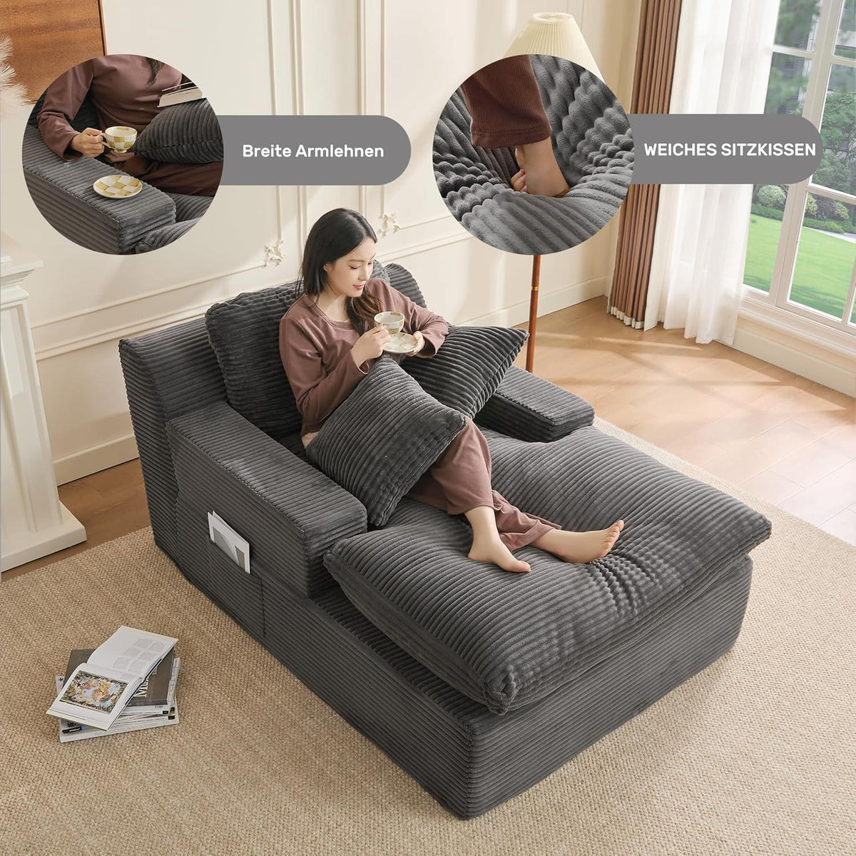 160cm Chaiselongue Sofa mit Schlafsofa Funktion – Grau