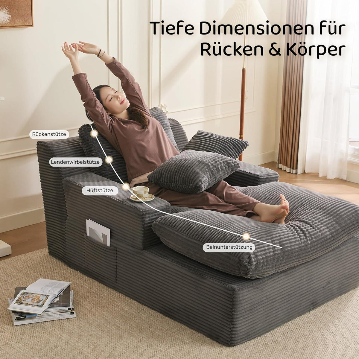 160cm Chaiselongue Sofa mit Schlafsofa Funktion – Grau