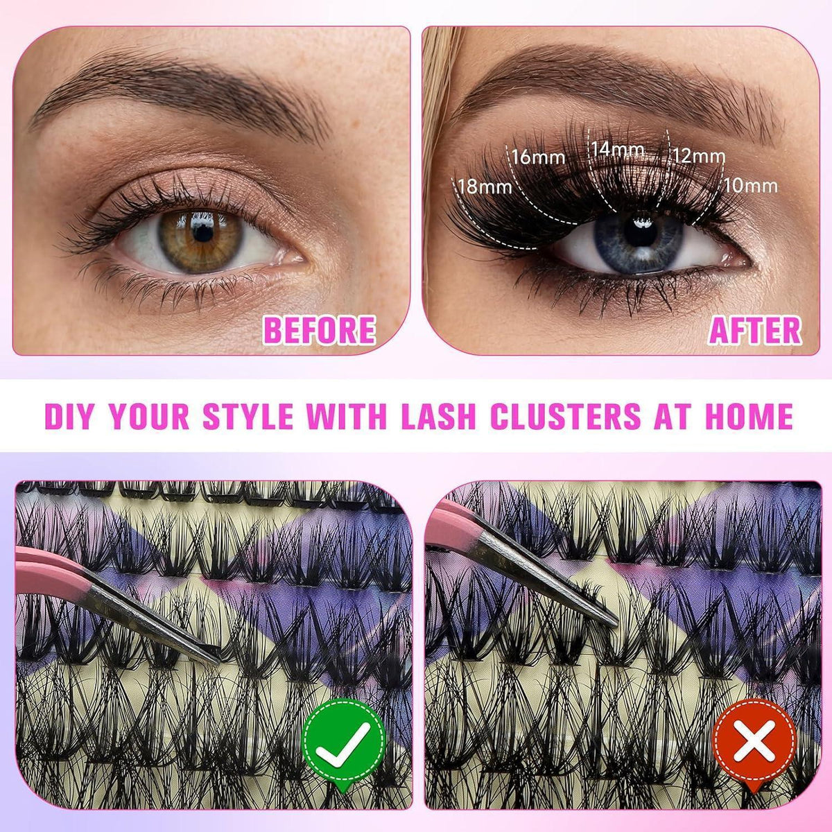 544 Wimpern Extensions Kit – DIY Lash Clusters 30D-100D