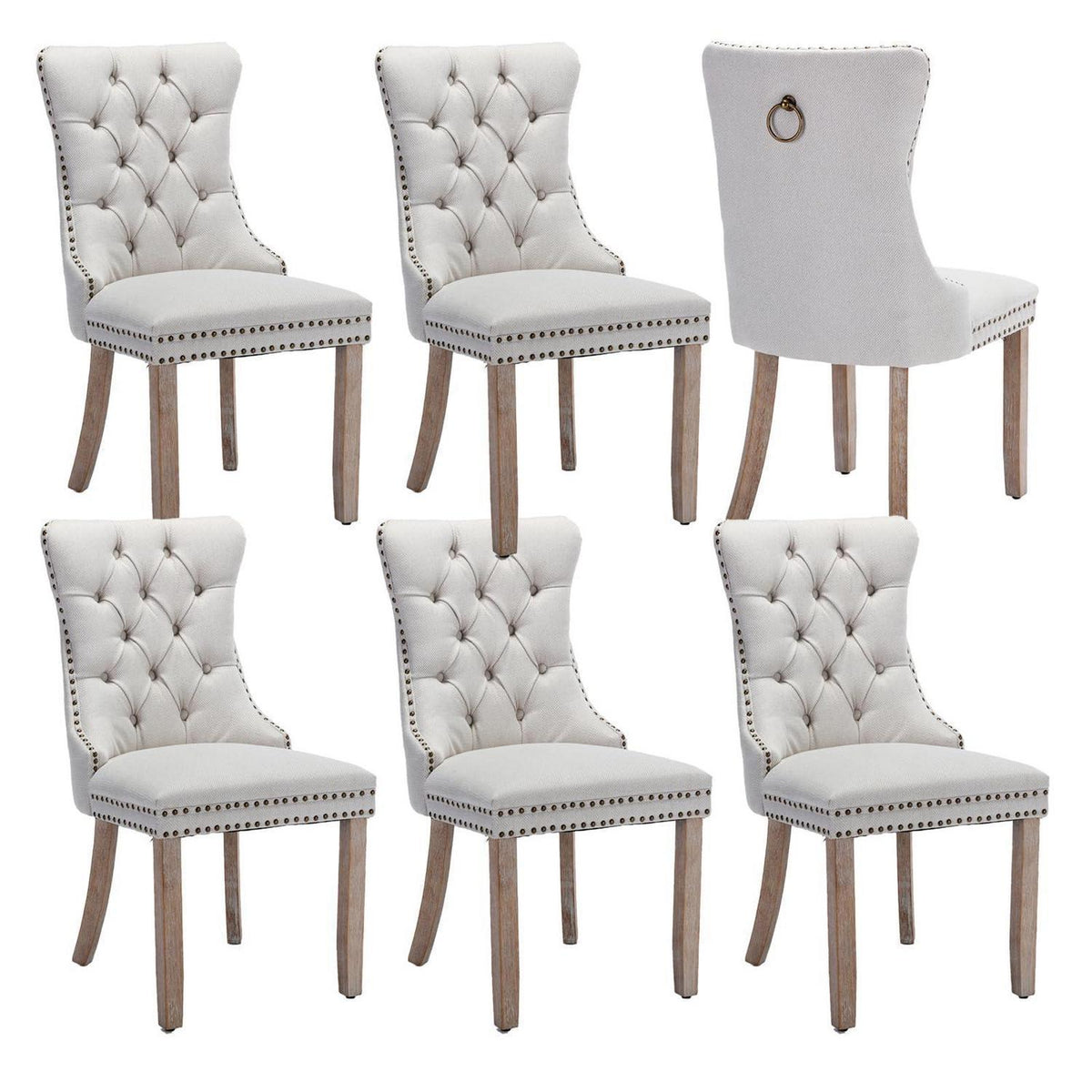 Gepolsterte Esszimmerstühle 6er Set, Beige Leinenstoff