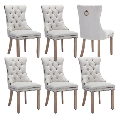 Gepolsterte Esszimmerstühle 6er Set, Beige Leinenstoff
