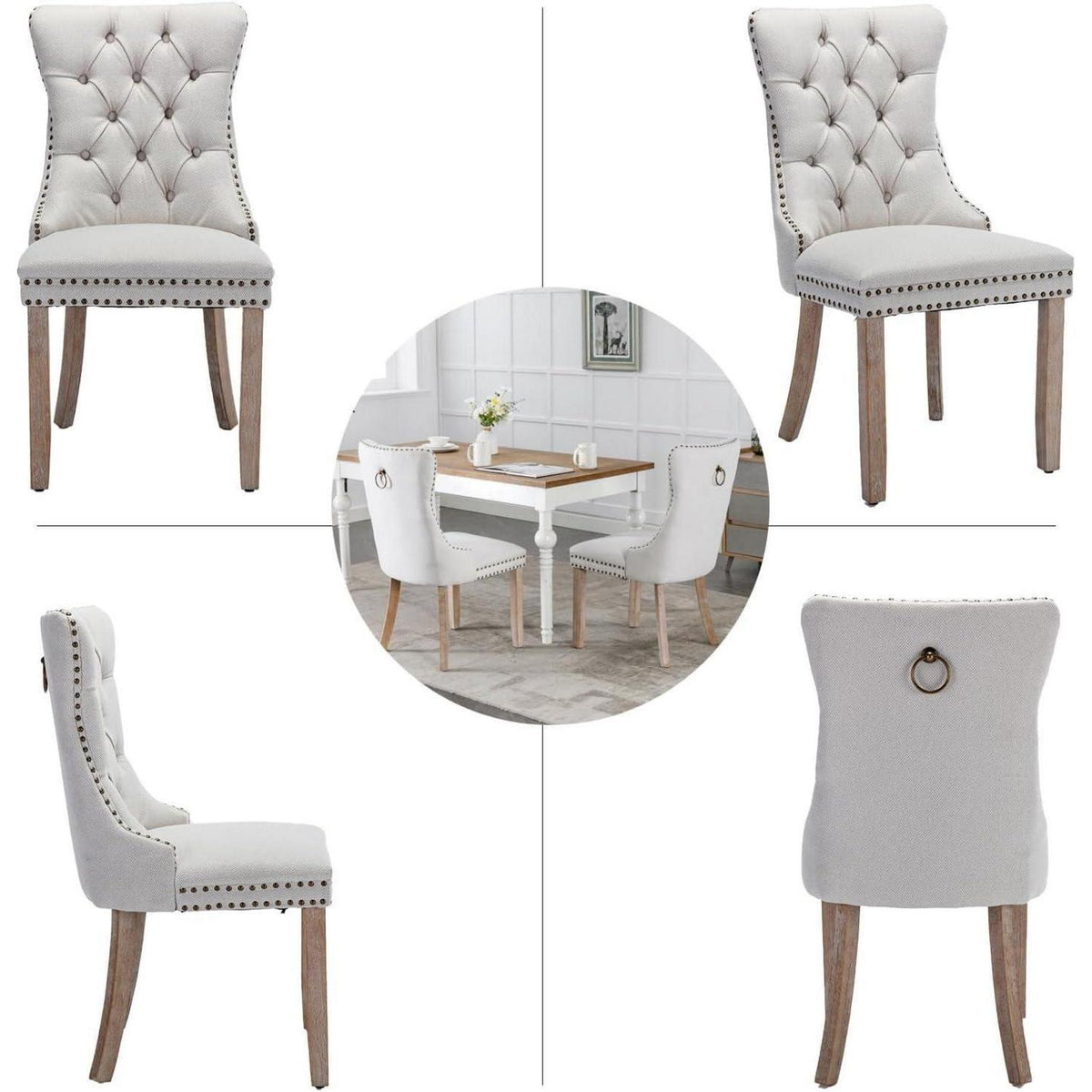 Gepolsterte Esszimmerstühle 6er Set, Beige Leinenstoff