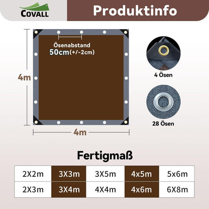 Schwere Abdeckplane 4x4m | Reißfest & Wasserdicht | Grau/Braun