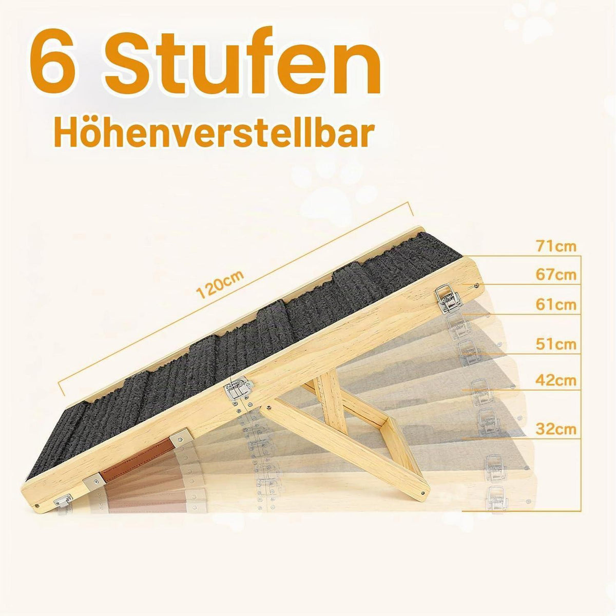 Klappbare Hunderampe Holz – Höhenverstellbar & Rutschfest