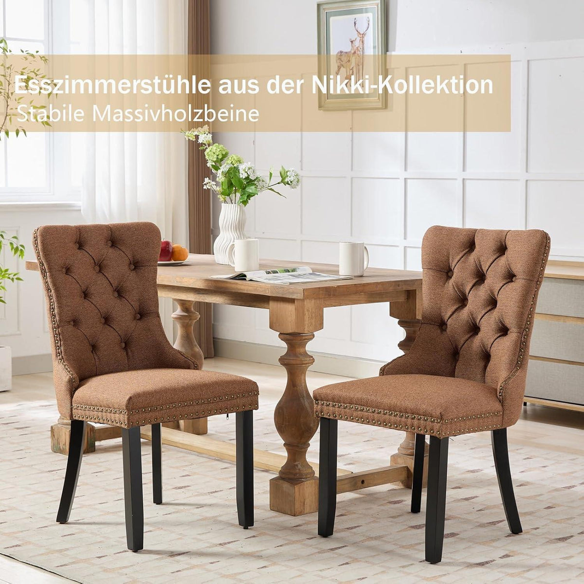Gepolsterte Esszimmerstühle 8er Set, Braun, Leinenstoff