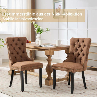 Gepolsterte Esszimmerstühle 8er Set, Braun, Leinenstoff