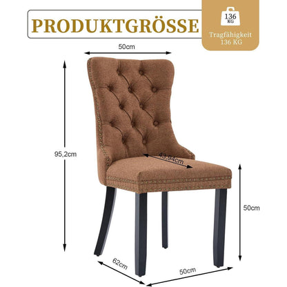 Gepolsterte Esszimmerstühle 6er Set, Braun, Leinenstoff