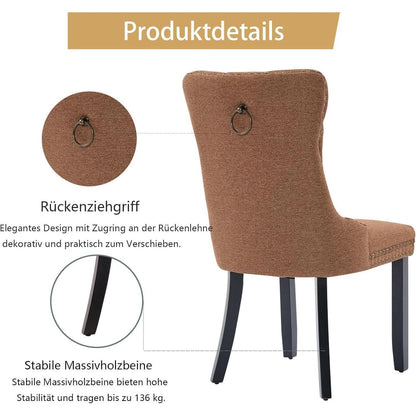 Gepolsterte Esszimmerstühle 6er Set, Braun, Leinenstoff