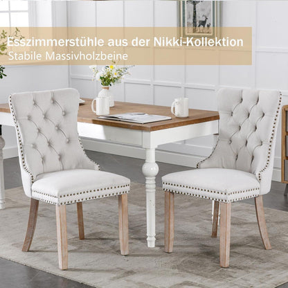 Gepolsterte Esszimmerstühle 4er-Set, Beige Leinenstoff