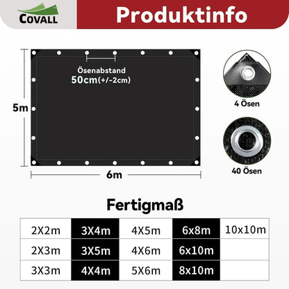 Abdeckplane 5x6m Schwarz | Wasserdicht & Reißfest für Garten, Camping & Auto