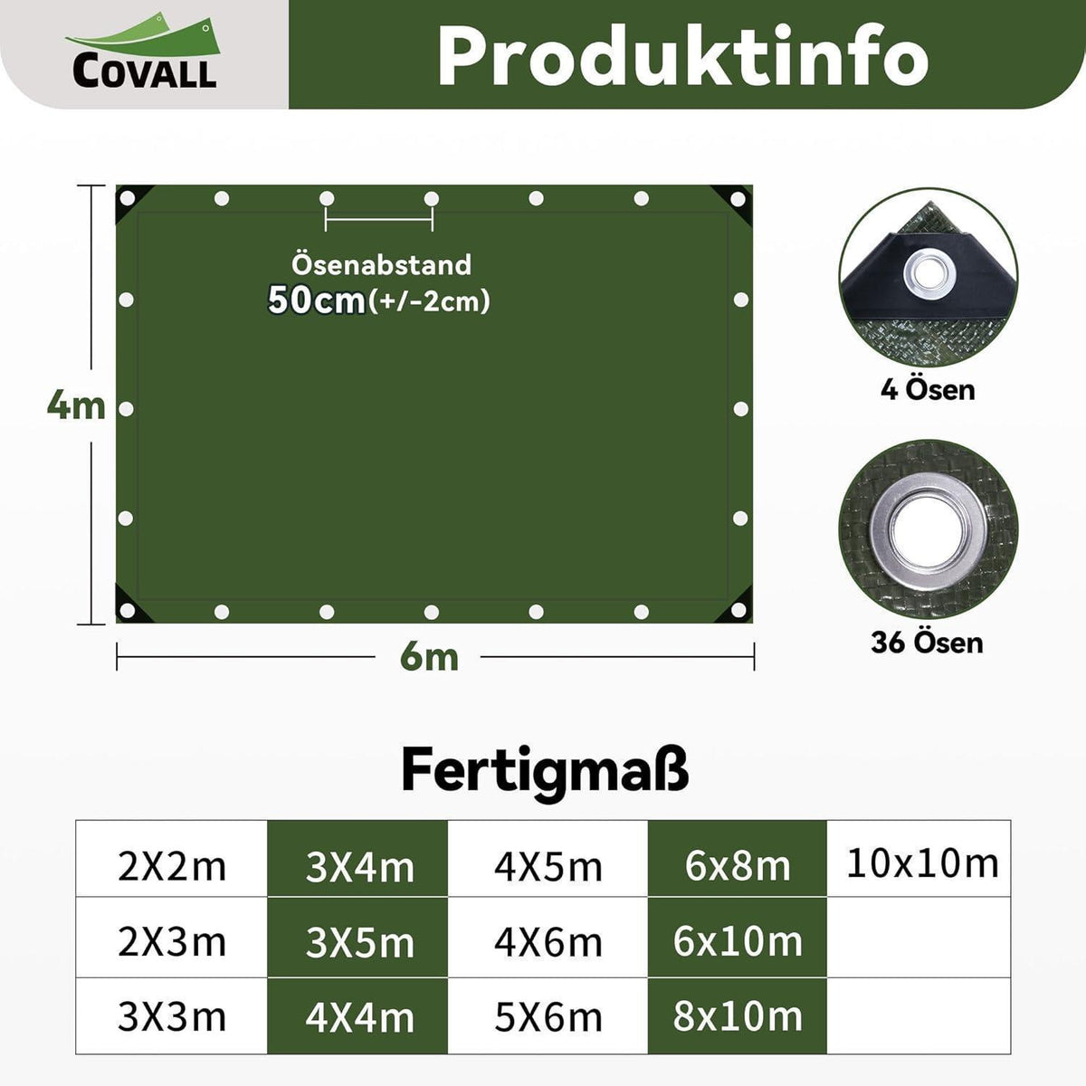 Grüne Abdeckplane 4x6m | Wasserdicht, UV-beständig & Reißfest