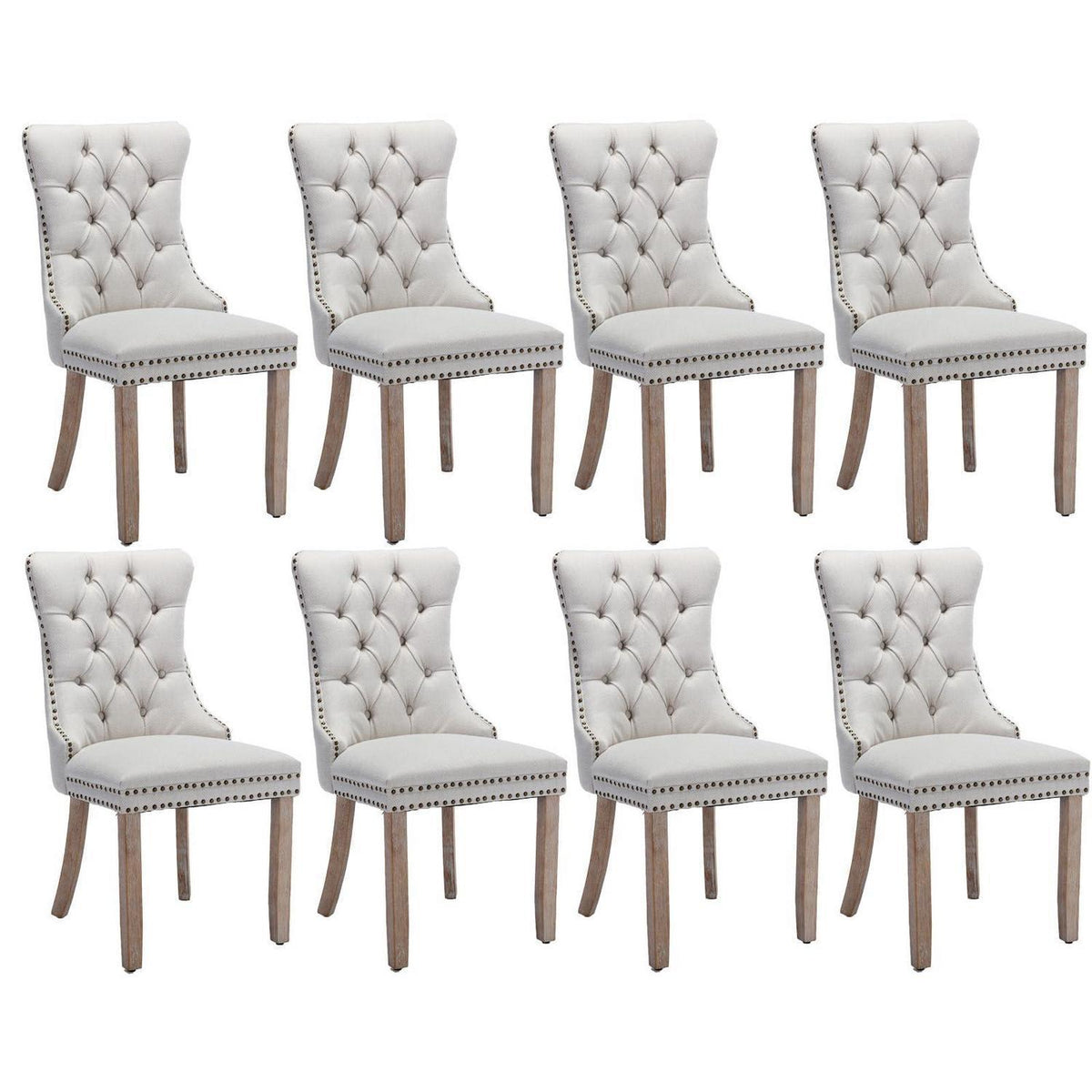 Gepolsterte Esszimmerstühle 8er Set, Beige Leinenstoff