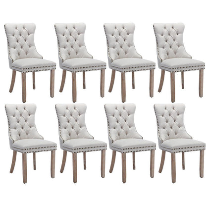 Gepolsterte Esszimmerstühle 8er Set, Beige Leinenstoff
