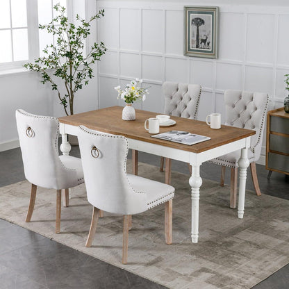 Gepolsterte Esszimmerstühle 8er Set, Beige Leinenstoff