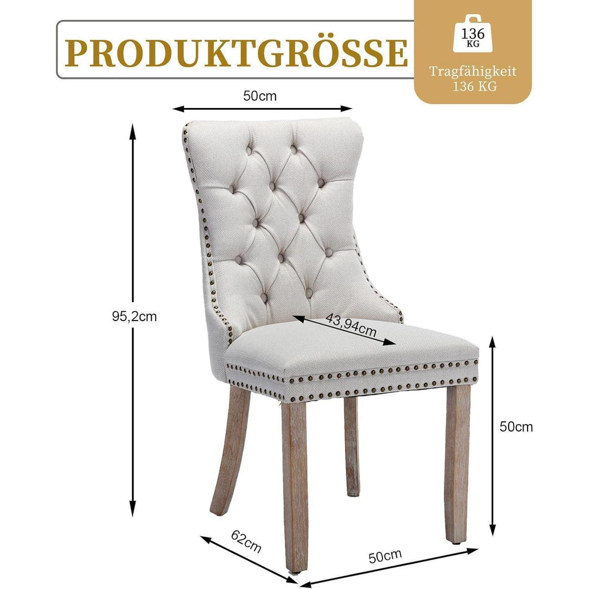 Gepolsterte Esszimmerstühle 8er Set, Beige Leinenstoff
