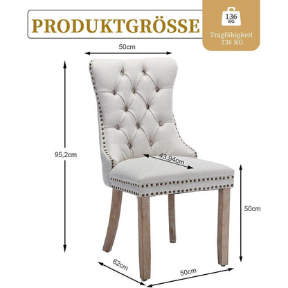 Gepolsterte Esszimmerstühle 8er Set, Beige Leinenstoff