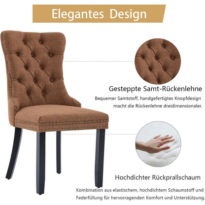 Gepolsterte Esszimmerstühle 4er-Set, Braun, Leinenstoff