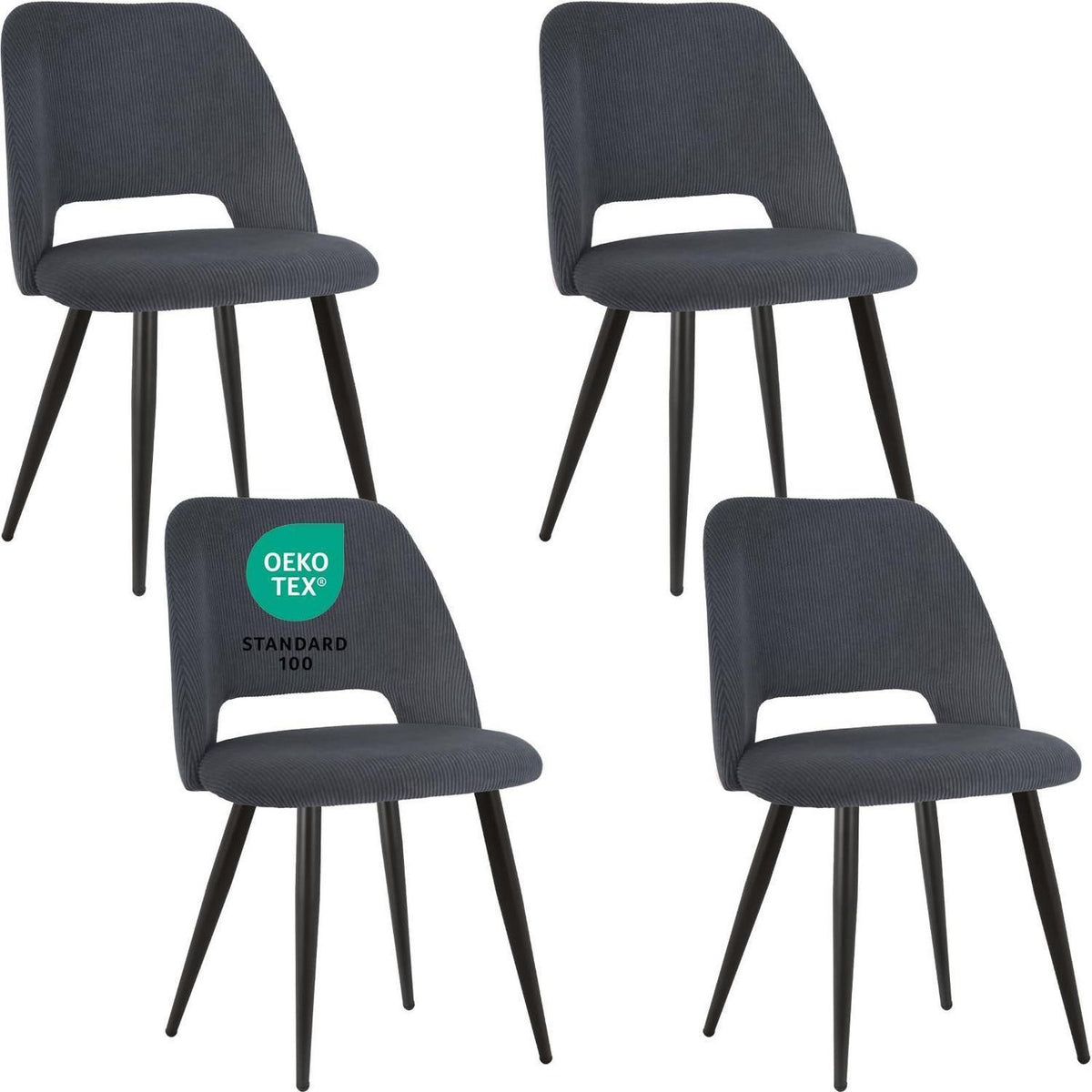 Esszimmerstühle Set 4 - Gepolsterte Samtstühle Schwarz